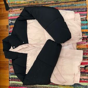 Pink and black puffer zip up jacket. Very warm & cozy, only worn once!